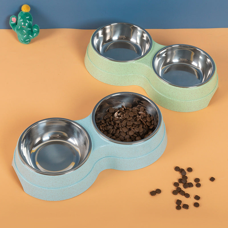 Stainless Steel Double Pet Bowls - Happy Paws - Furbizzle