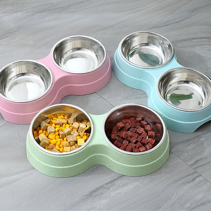 Stainless Steel Double Pet Bowls - Happy Paws - Furbizzle