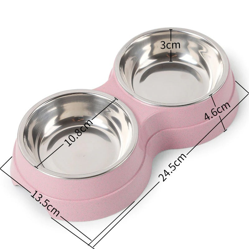 Stainless Steel Double Pet Bowls - Happy Paws - Furbizzle