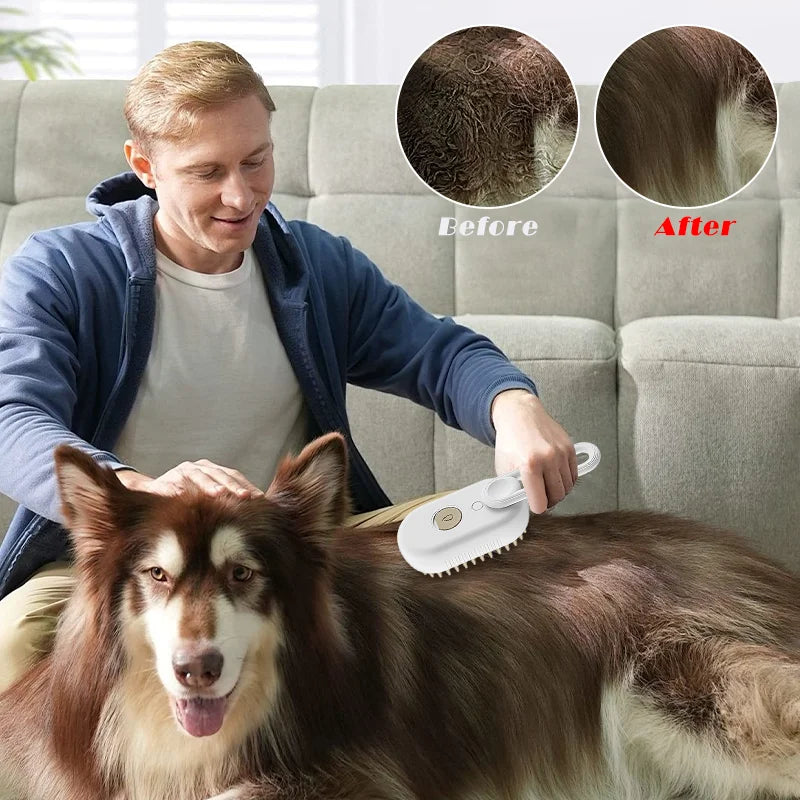 3-in-1 Pet Steam Brush for Grooming - Happy Paws - Furbizzle