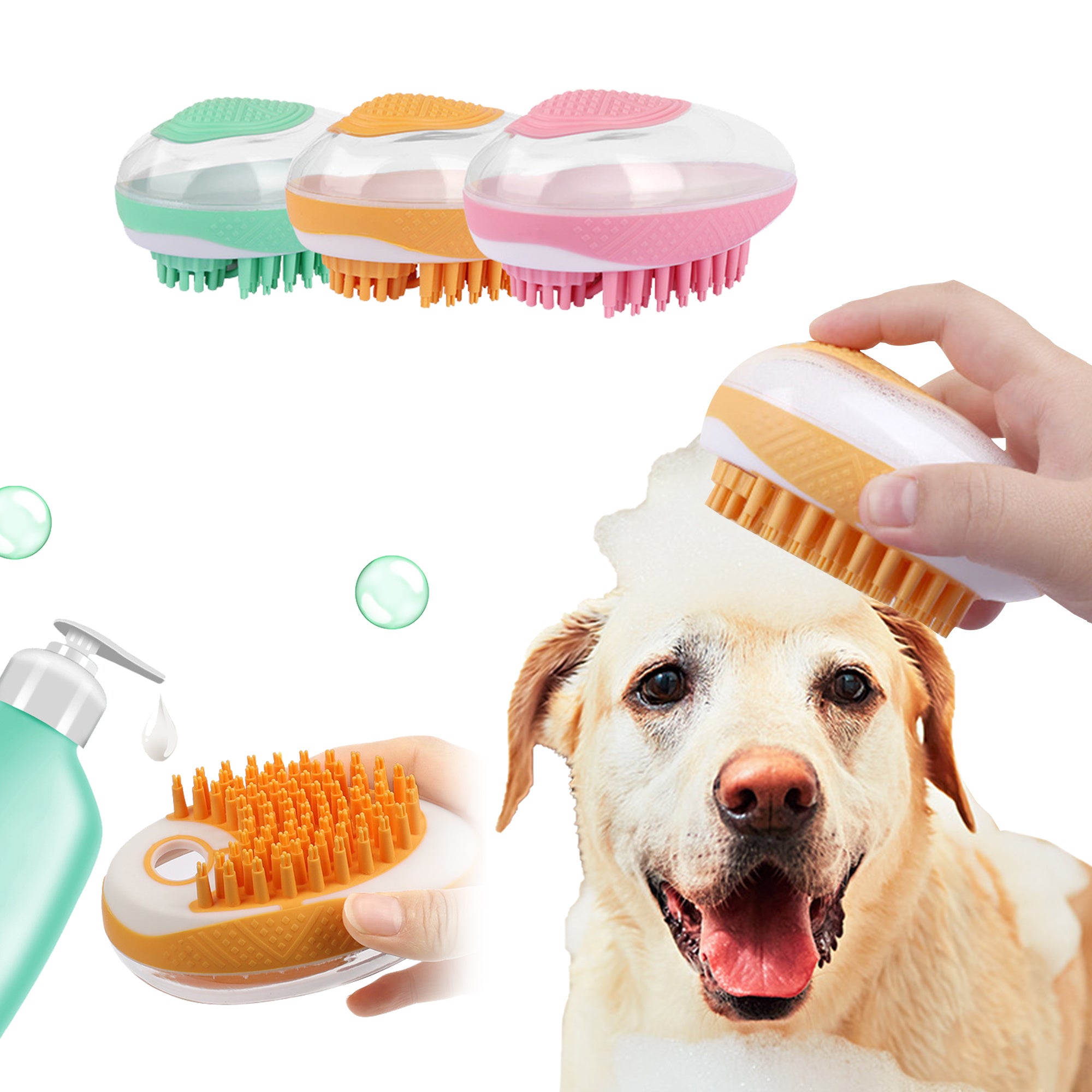 2-in-1 Pet Bath & Grooming Brush - Happy Paws - Furbizzle